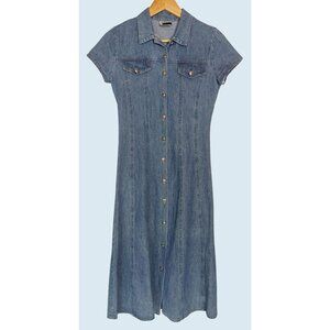 Vintage SWEET SODA Midi Length Full Button Denim Dress 80s / 90s Sz S